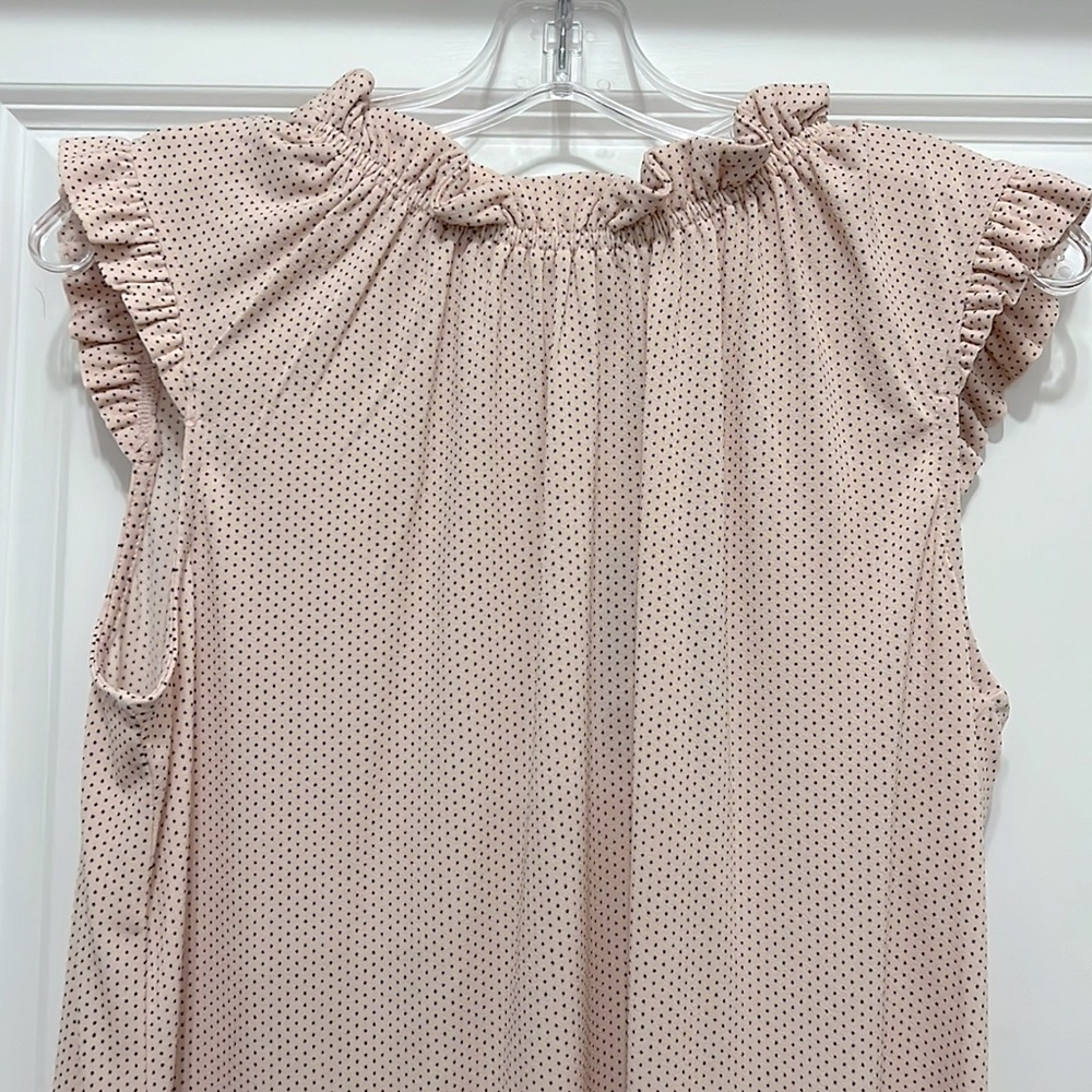 Adrianna Papell Pink and Black Polka Dot Ruffle Top